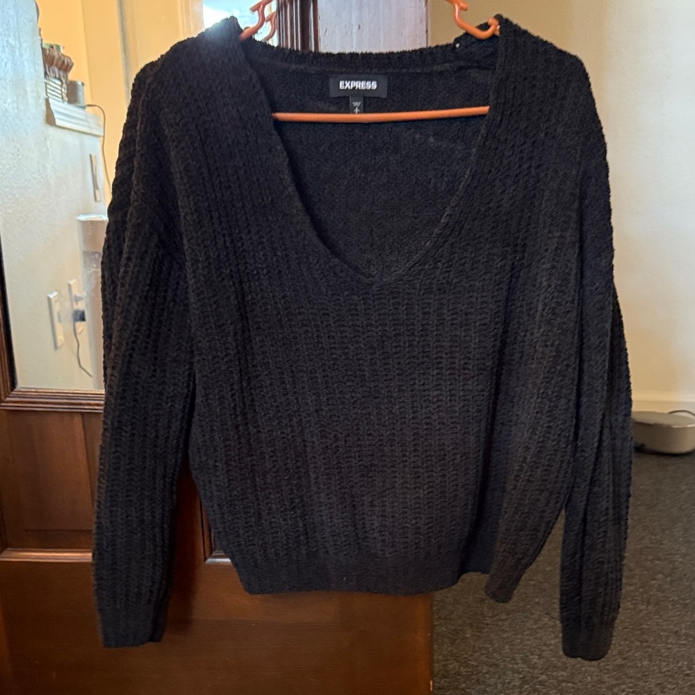 Express Charcoal V-Neck Sweater for Women